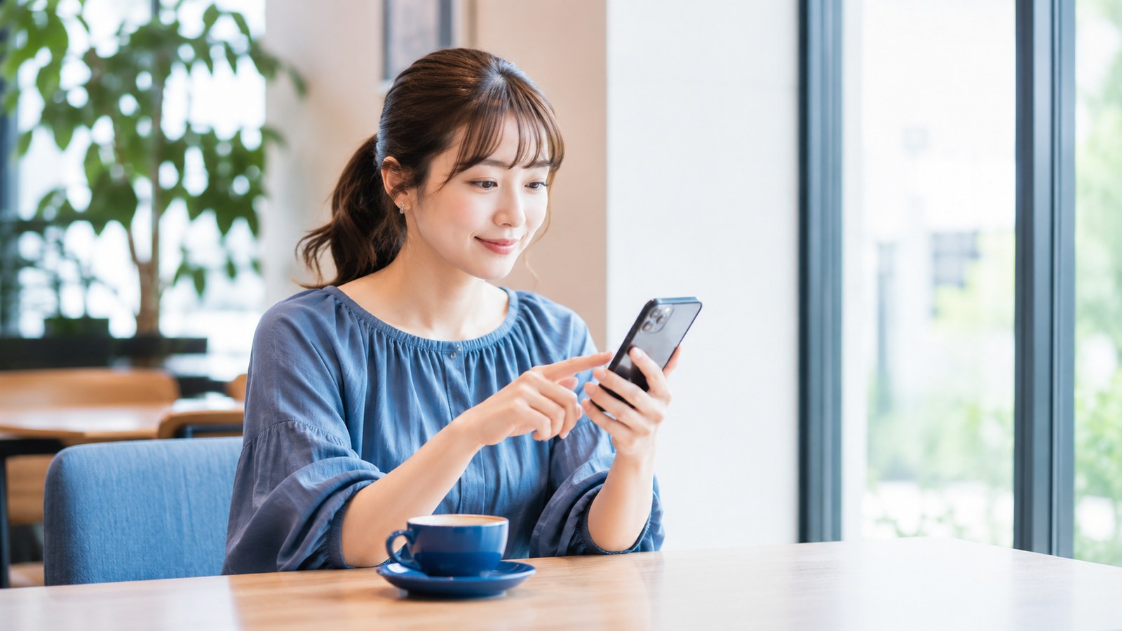 スマホでパーソナルジムを探す女性